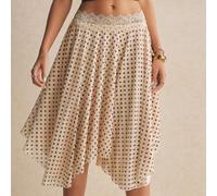 Jupe beige élégante romantique décontractée à la mode française parisienne, couleur unie, ourlet asymétrique, pour vacances, plage, rendez-vous, lune de miel, campagne, concert, tenues d'été pour femm
