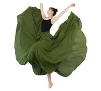 Jupe Big Swing Jupe De Danse for Femmes, en Mousseline Soie Multicouche, Couleur Unie, Grand Ourlet Fluide, Longue Ballet(Grass Green 90 cm)