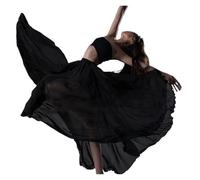 Jupe Big Swing Jupe Longue de Danse du Ventre for Femme, en Mousseline Soie, for Ballet, Grande balançoire, 720 degrés, Costume(Black 720 Degree,90cm)