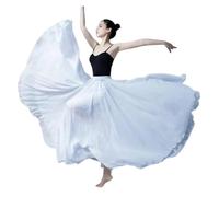Jupe Big Swing Jupe Longue Élégante en Mousseline De Soie for Femme, Idéale for La Danse, Polyvalente, Fluide, Double Épaisseur, Couleur Unie, Extensible À 720 Degrés(White,S)