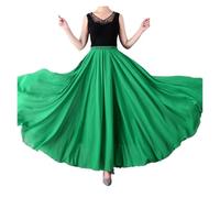 Jupe Big Swing Jupe Longue Élégante en Mousseline De Soie for Femme, Idéale for La Danse, Polyvalente, Fluide, Double Épaisseur, Couleur Unie, Extensible À 720 Degrés(Green,S)