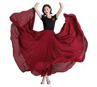 Jupe Big Swing Robe de danse classique à grand mouvement à 720 degrés, jupe en mousseline de soie, robe de danse Xinjiang rouge vif, robe longue carrée For Halloween Performance Du Ventre(Burgundy,90c