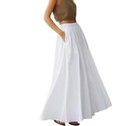 Jupe Blanche Taille Haute, Jupe Maxi Fluide Blanche pour Femmes, Jupes Maxi pour Femmes, Jupes Taille Haute élastiques Plissées D’été avec Poches (Blanc,L)