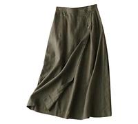 Jupe Boheme Femme Lin- Jupe Ete Mi Longue avec Boutons Coupe Ample Décontracté Ligne A Couleur Unie Chic Et Élégants Confortable Classiques Fluide Passe-Partout De Plage Skirts