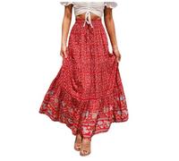 Jupe Boheme Femme Robe Ete Longue Fluide Chic D Gitane Été Blanche Et Elegant Taille Elastique Mi Portefeuille Vetement Hippie Indienne Jupes Femmes