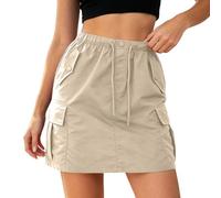 Jupe cargo taille haute avec poches, coupe étroite, jupe midi décontractée en pur coton pour un usage quotidien, beige, M