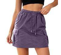 Jupe cargo taille haute avec poches, coupe étroite, jupe midi décontractée pour un usage quotidien, pur coton au design moderne, coupe confortable, Violet foncé., XXL
