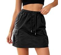 Jupe cargo taille haute avec poches, coupe étroite, jupe midi décontractée pour un usage quotidien, pur coton au design moderne, coupe confortable, Noir , XXL