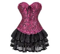 Jupe Corset Femme Bustier Robe Sexy Dentelle Floral Guêpière Lingerie Grande Taille Burlesque Rose Rouge M