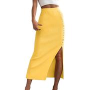 Jupe côtelée étroite pour femme avec fente latérale stretch taille haute jupe portefeuille sexy slim Saint-Valentin longue élastique ventre plat jupes taille haute jupe hanches jupe, jaune, XL