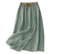 Jupe Coton Lin Femme Mi-Longue Midi Taille Élastique Cordon Serrage Poches A-Line Évasée Ample Fluide Été Jupe Bohème Chic Casual Jupes Plage Vacances Quotidien Ville Légère Respirante Couleur Unie