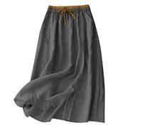 Jupe Coton Lin Femme Mi-Longue Midi Taille Élastique Cordon Serrage Poches A-Line Évasée Ample Fluide Été Jupe Bohème Chic Casual Jupes Plage Vacances Quotidien Ville Légère Respirante Couleur Unie