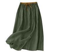 Jupe Coton Lin Femme Mi-Longue Midi Taille Élastique Cordon Serrage Poches A-Line Évasée Ample Fluide Été Jupe Bohème Chic Casual Jupes Plage Vacances Quotidien Ville Légère Respirante Couleur Unie