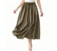Jupe Coton Lin Femme Mi-Longue Midi Taille Élastique Cordon Serrage Poches A-Line Évasée Ample Fluide Été Jupe Bohème Chic Casual Jupes Plage Vacances Quotidien Ville Légère Respirante Couleur Unie