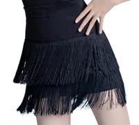 Jupe Courte À Franges pour Enfants Filles, Jupe De Danse Latine À Pompon Double Couche, Costume De Spectacle sur Scène pour Tango Chacha Salsa Samba Rumba,120cm,Black