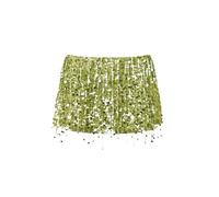 Jupe courte à paillettes et pompon | Robe jupe portefeuille taille haute à franges et perles scintillantes