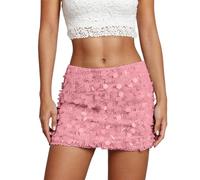 Jupe courte de carnaval pour femme - Mini jupe moulante avec paillettes et paillettes et brillance métallique réfléchissante pour les fêtes et les clubs de soirée 2026, rouge, XS