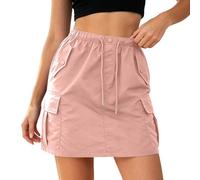 Jupe courte d'été pour femme - Taille haute - Style cargo - Ligne A - Avec cordon de serrage et poches - Mini jupe de loisirs - Vintage - Streetwear - Jupe crayon, O rose., M