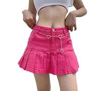 Jupe courte en jean pour femme - Mini jupe en jean - Taille haute - Y2k - Avec short, Rose, S