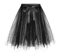 Jupe courte en tulle pour femme, jupe tutu avec étoiles scintillantes, jupe fluide à paillettes classiques en tulle superposé, jupe de danse légère et confortable pour fête et danse, Noir , L