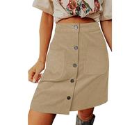 Jupe Courte En Velours Côtelé Avec Poches Pour Femme, Style Vintage, Taille Haute, Boutonnée Sur Le Devant, Longueur Genou, Coupe Trapèze, Pour L'École, Le Travail, Le Quotidien, Abricot, Taill