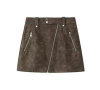 Jupe Courte Femme - Automne Hiver Vintage Zip Taille Haute Demi-Jupe en Cuir Lavé Couleur Unie Mini Asymétrique Biker Streetwear, Style A, L
