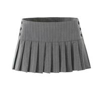 Jupe Courte Femme - Jupe Plissée Taille Haute À Fines Rayures Grises De Style Universitaire, Mini-Jupe Trapèze avec Boutons Latéraux, Style A, M