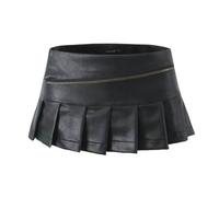 Jupe Courte Femme - Jupe Trapèze Noire Sexy, Taille Basse, Fermeture Éclair, Blanche, Marron, Anti-Marche, Robe Licou en Cuir PU, Style B, L