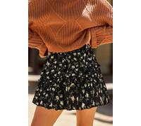 Jupe courte florale taille smockée Noir M