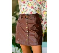 Jupe courte marron ceinturée simili cuir Brun XS