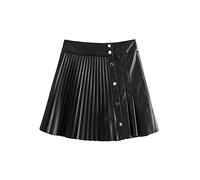 ERTYUIO Jupe Courte Noire Bouton Décoration Tempérament Était Fine Jupe en Simili Cuir Plissée Sauvage Femme-A_L