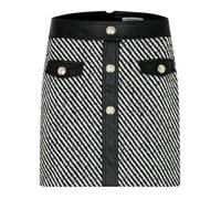 Jupe courte noire et blanche rayée en tissu tweed ornée de boutons 42