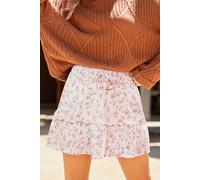 Jupe courte noire florale smockée Blanc M