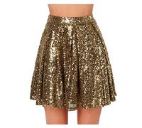 Jupe courte plissée à paillettes, jupe-short plissée à paillettes métallisées, mini jupes à paillettes brillantes, taille haute élastique, jupe fluide superposée brillante pour fête, club, doré, S