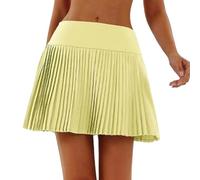 Jupe courte plissée pour femme avec taille haute - Mini jupe sportive de style tennis pour un look décontracté - Jupe patineuse unie en forme de A, Style_d03 Jaune, L