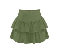 Jupe courte pour femme avec jupe à volants Cupcake uni décontractée pour l'été Jupe de loisirs Jupe évasée irrégulière Belle jupe de plage Mini-jupe de skateur avec jupe, Vert armée., XL