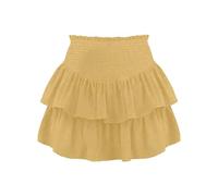 Jupe courte pour femme avec volants - Couleur unie - Décontractée - Évanescente - Patineuse avec pantalon - Jaune - S