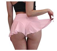 Jupe courte sexy pour femme - Mini jupe courte pour femme - Short léger à volants - Short de soirée avec taille élastique - Semi-transparente - Mini jupe courte pour danse rave, fête, pole dance, rose