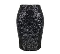 Jupe crayon à paillettes décontractée pour femme - Taille élastique - Coupe ajustée - Couleur unie - Élégante - Entièrement doublée - Robe de soirée avec tube à paillettes pour soirée en boîte de nuit