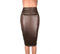 Jupe crayon effet mouillé grande taille pour femme avec taille haute et élasticité subtile pour une apparence professionnelle (L café)