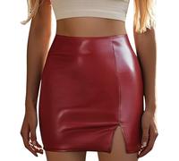 Jupe Crayon Femme Taille Haute- Jupe Cuir Sexy Fente Latérale Slim Hanche Fermeture Éclair Classiques Moulant Chic Élégants De Tous Les Jours Simple Mini Skirt pour Travail Et Party