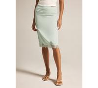 Jupe crayon mi-longue en satin avec ourlet en dentelle, style élégant de type slip, longueur sous le genou, printemps été L,M,S,XL,XS,XXL,XXS,XXXL,XXXXLTropicalSatin