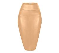 Jupe crayon mi-longue en simili cuir pour femme, Cuir moka, S