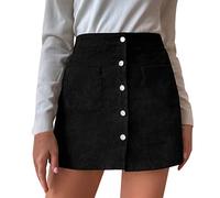 Jupe Crayon Taille Haute Femme Velours, Mini Jupe Sexy Femme Moulant,Jupe Femme Chic Et Elegant Couleur Unie avec Boutons Skirts Base Classique Coupe Slim Jupes pour Soirée Fête Bal Cocktail Party