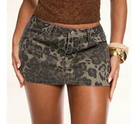 Jupe-culotte mini taille basse imprimé léopard en sergé, jupe en jean pour les vacances d'été dans un style bohème, élégant, vacances à la plage, club sexy, Ibiza, rave, concert, western, sortie de nu