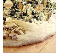 Jupe d'arbre de Noël pelucheuse, φ31 inches / 78cm Snow White Peluche Xmas Tree Floor Carpet Ornements Decor, La couverture de tapis d'arbre de Noël de garniture ronde de fête à la maison de nouvel