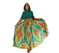Jupe Dashiki pour femme avec cache-tête, caftan, hippie, bohème, imprimé africain, robes maxi africaines, Vert, orange, orange, Taille unique