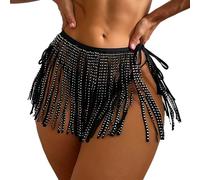 Jupe de Bain Femme Fluide Été à Franges et Paillette Bas de Maillot de Bain Femme A-Ligne Bikini Couverture Jupe Courte de Plage Jupes Culotte Sexy Érotique Chic Cache Bas de Maillots Taille Haute