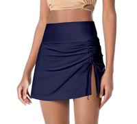 Jupe de Bain pour Femme Haute Bas de Bikini Sport Yoga Short nage élégant Confortable - séchage Rapide (Dark Blue, M)