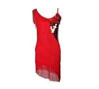 Jupe de bal latine à franges et paillettes, robe de compétition femme pour salsa, samba, cha cha, rouge, S